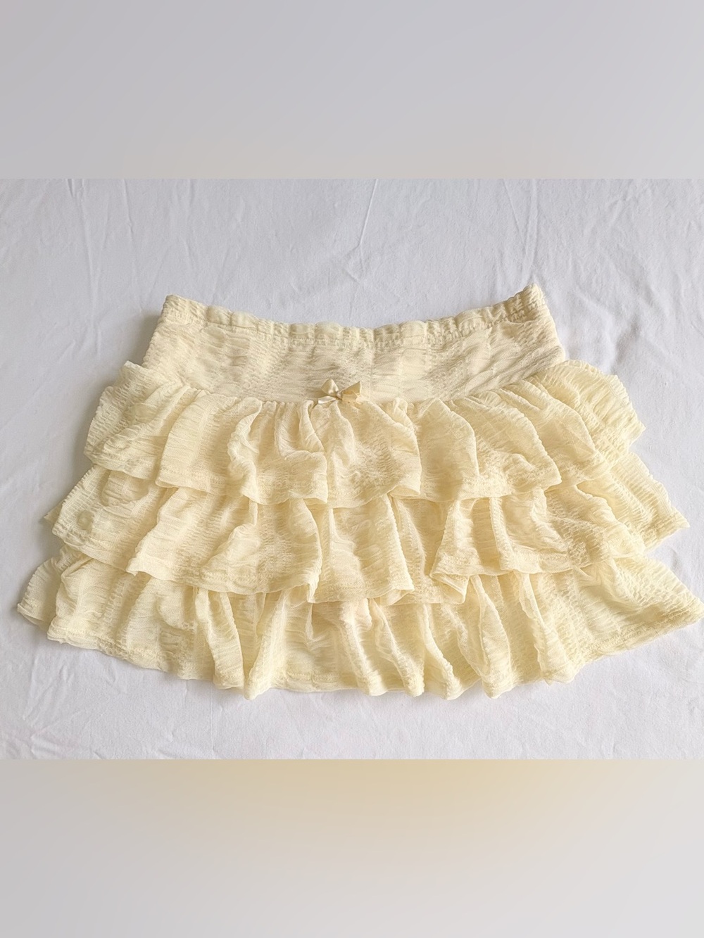 SHEIN Sweetina Y2K Ruffle Mini Skort Cream Bow Size L 8/10